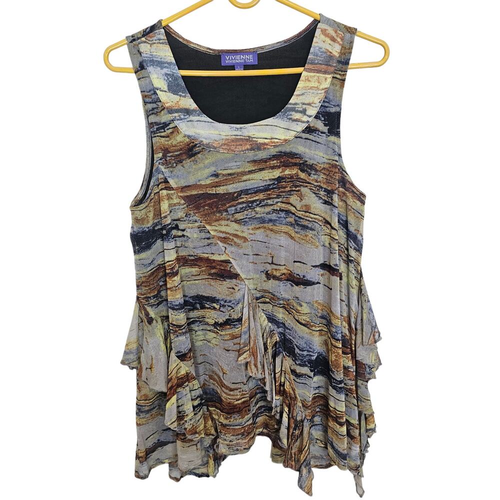 Vivienne Tam Top Vivienne Mesh Top Scoop Neck Top Ruffle Top Sleeveless Top L